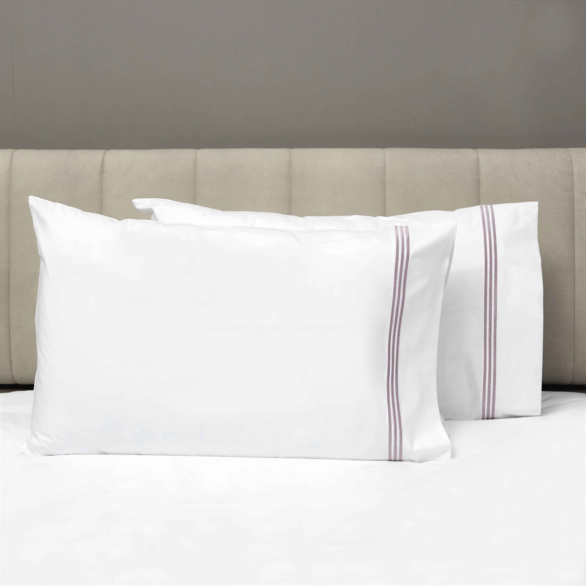 Pair of Pillowcases of Signoria Platinum Percale Bedding in White/Thistle Color
