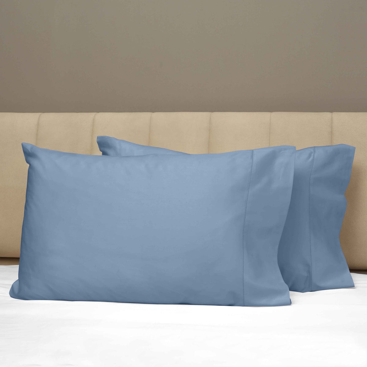 Closeup View of Signoria Raffaello Pillowcases in Air Force Blue Color