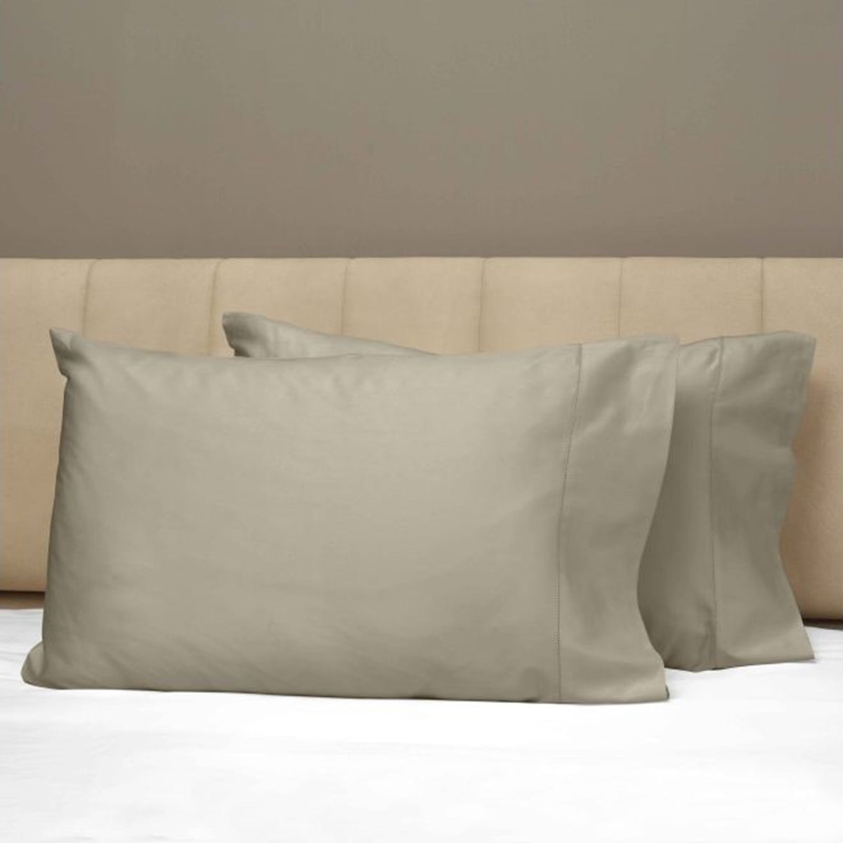 Closeup View of Signoria Raffaello Pillowcases in Khaki Color