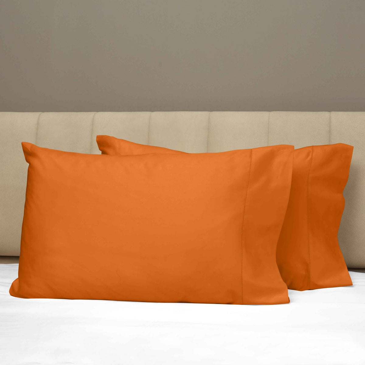 Closeup View of Signoria Raffaello Pillowcases in Rust Color