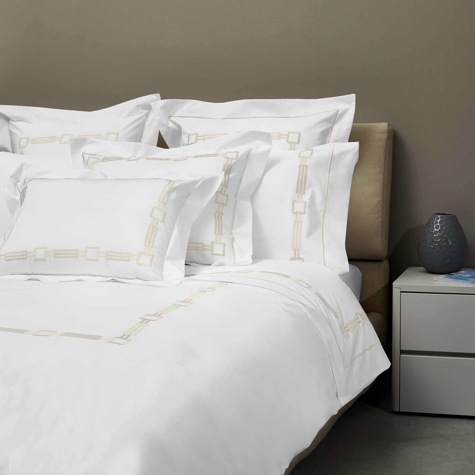 Closeup View of Signoria Retrò Bedding in White/Ivory Color