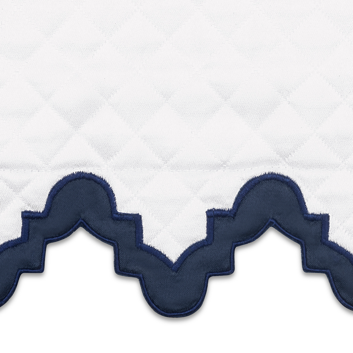 Closeup of Matouk Aziza Matelassé Bedding in Navy Color