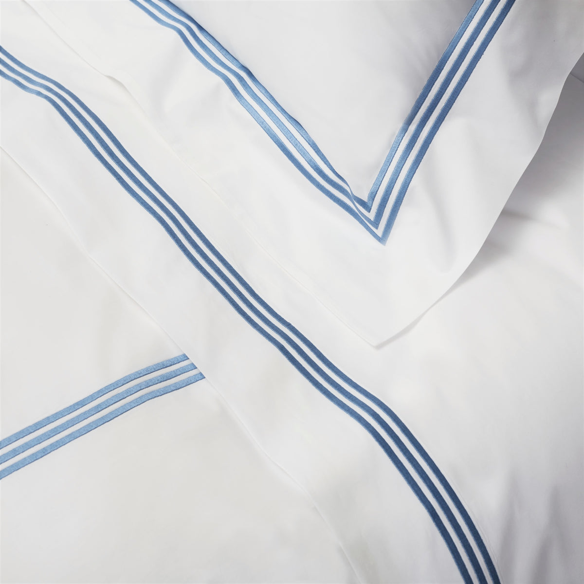 Detail Image of Signoria Platinum Percale Bedding in White/Airforce Blue Color