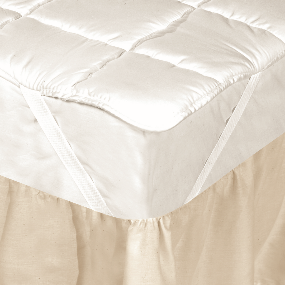 Closeup View of Downtown Company Silk Filled Mattress Pad in Natural Color