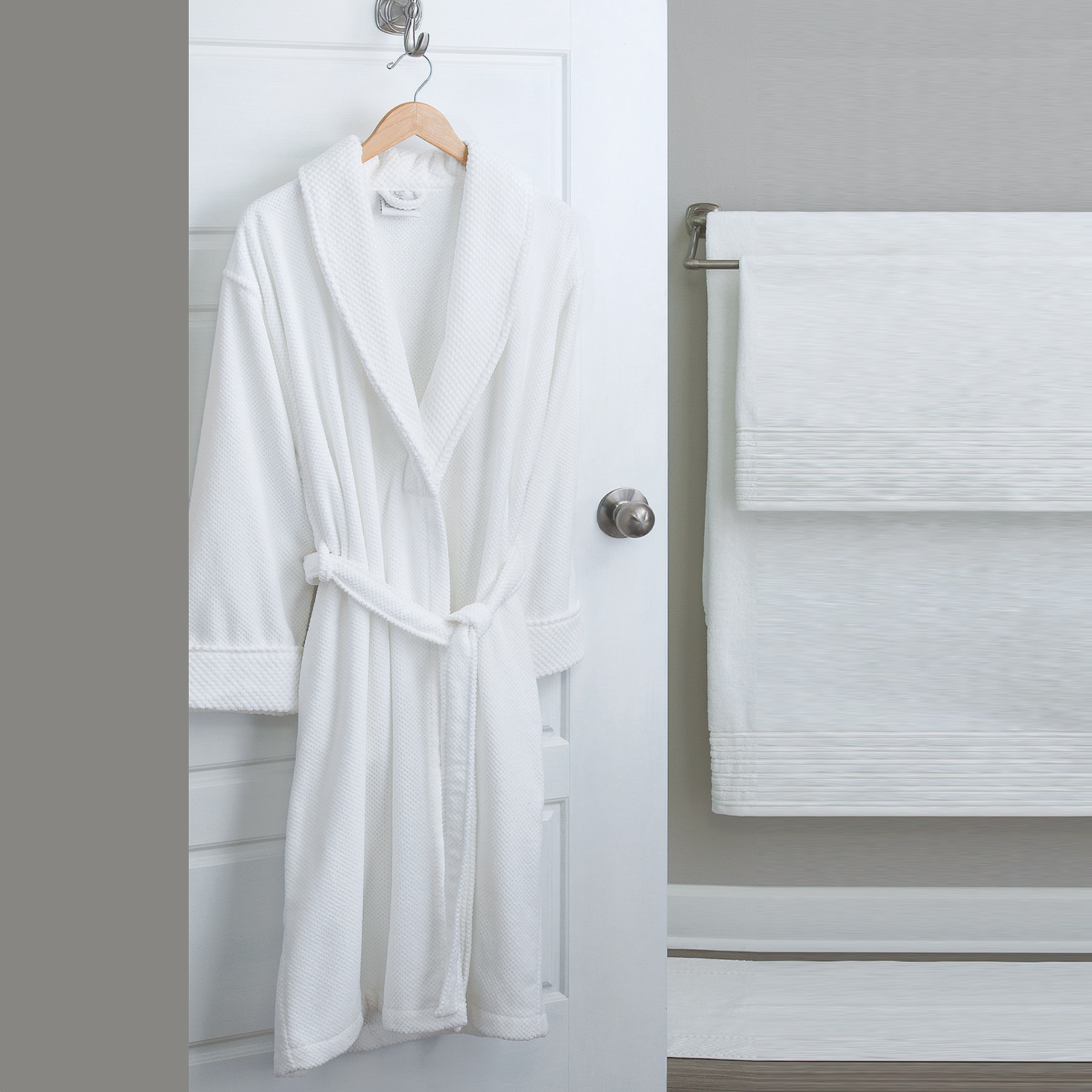 Downtown Company Spa Collection Velour Bathrobe Hanging on Bath Door