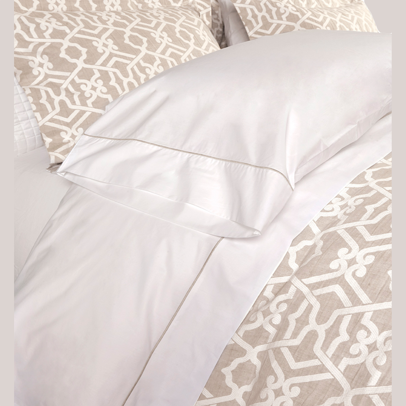 Full Bed Dressed in Downtown Company Taylor Bedding in Taupe Color
