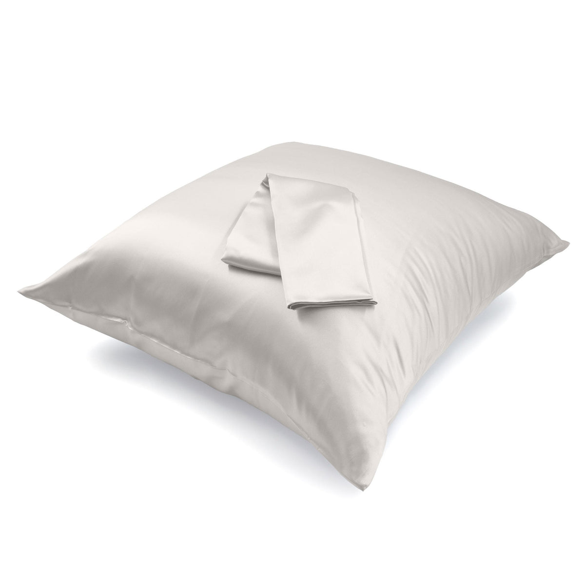 Mulberry silk Euro sham pillowcase folded on a pillow, showing fabric texture and craftsmanship