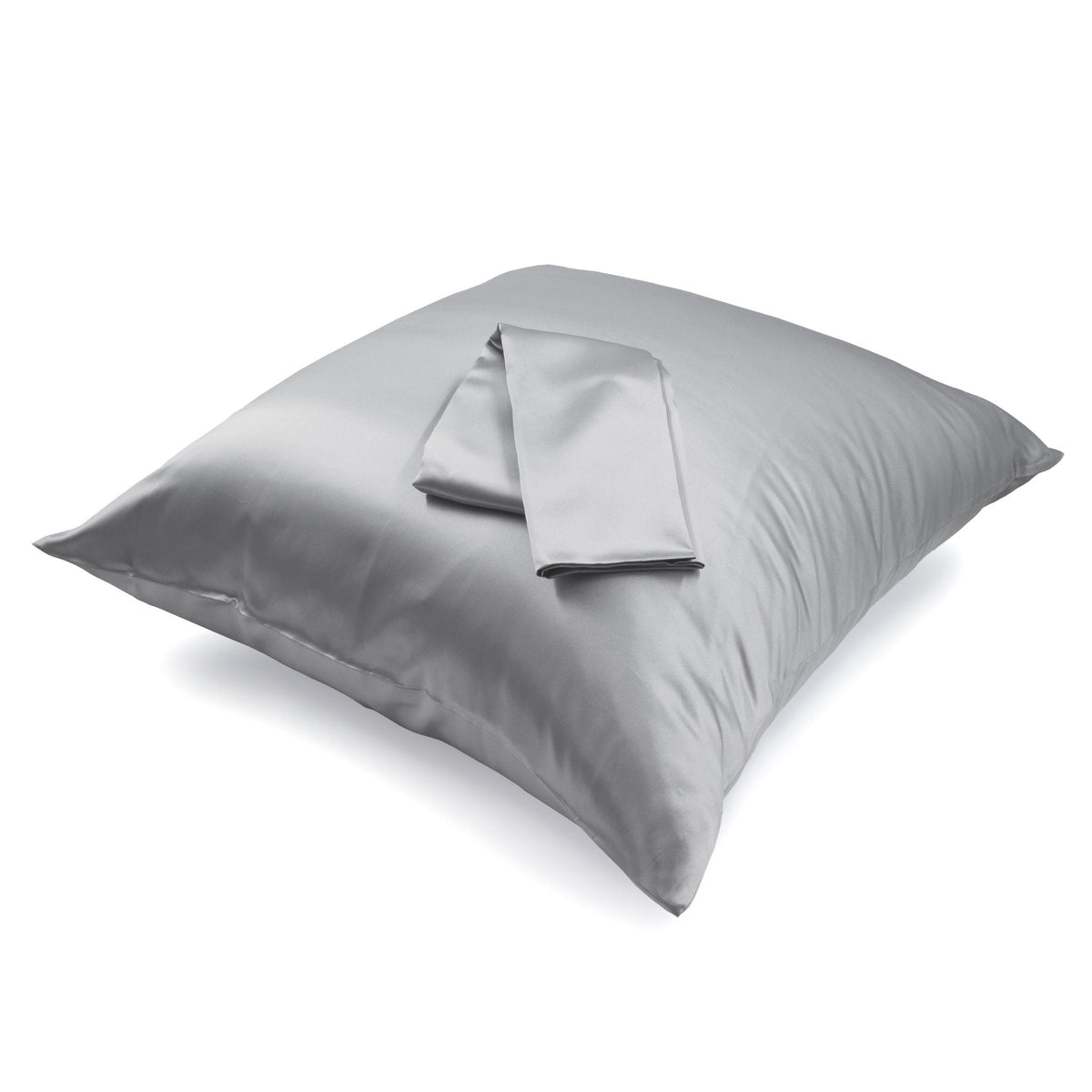 Mulberry silk Euro sham pillowcase folded on a pillow, showing fabric texture and craftsmanship
