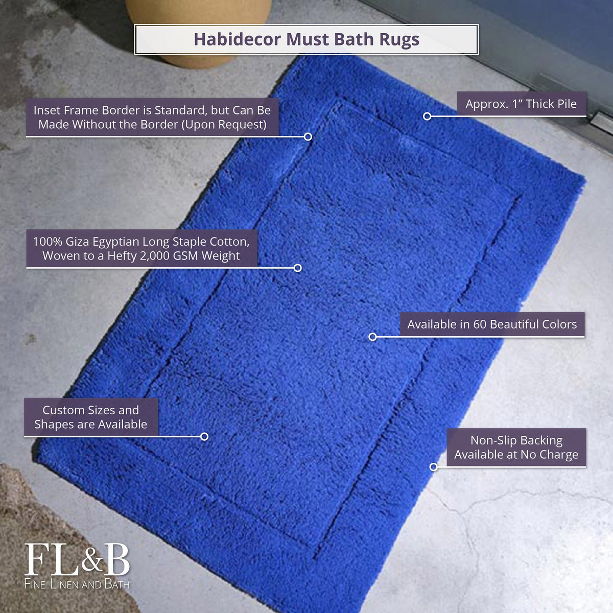 Blue Cream Bath Mat-hand Made 100% Cotton Ultra Soft and 
