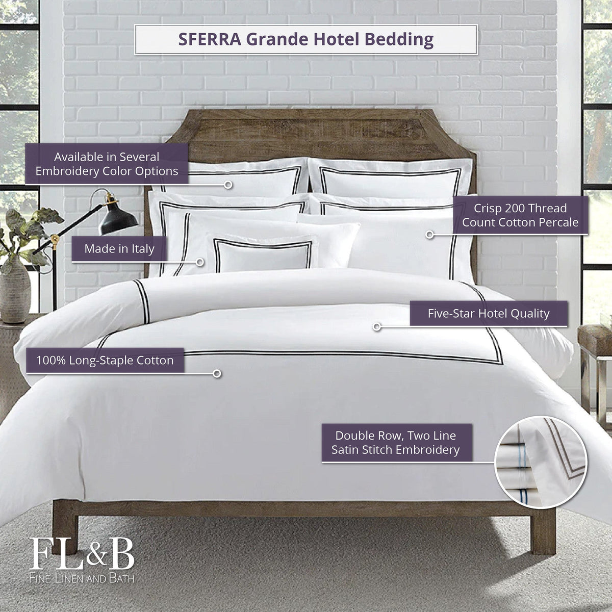 Sferra Grande Hotel Sheet Sets (White/Fern)