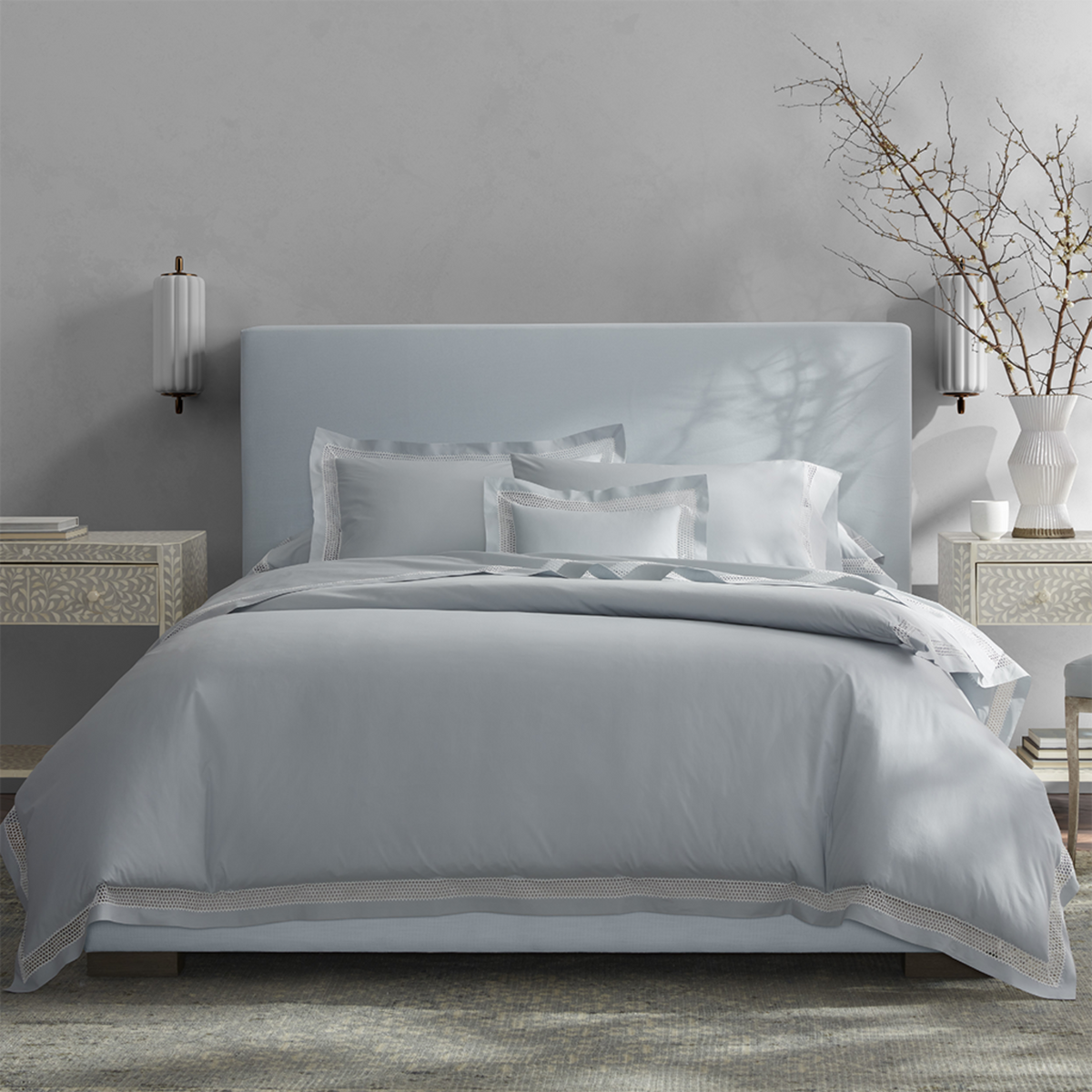 Full View of Matouk Cecily Bedding in Pool Color