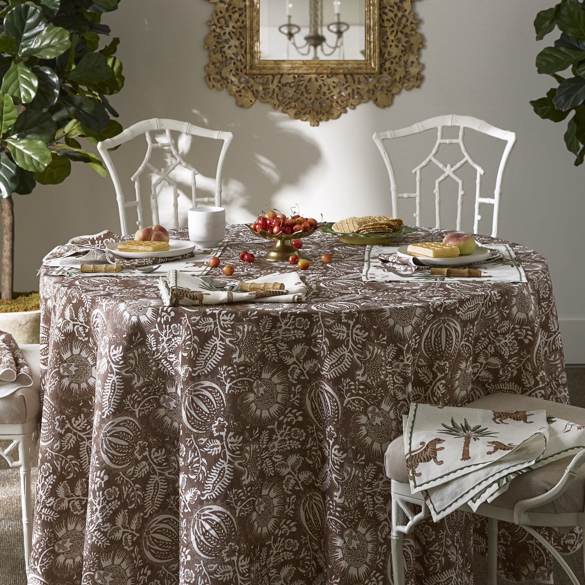 Full View Matouk Granada Table Linens in Chestnut Color