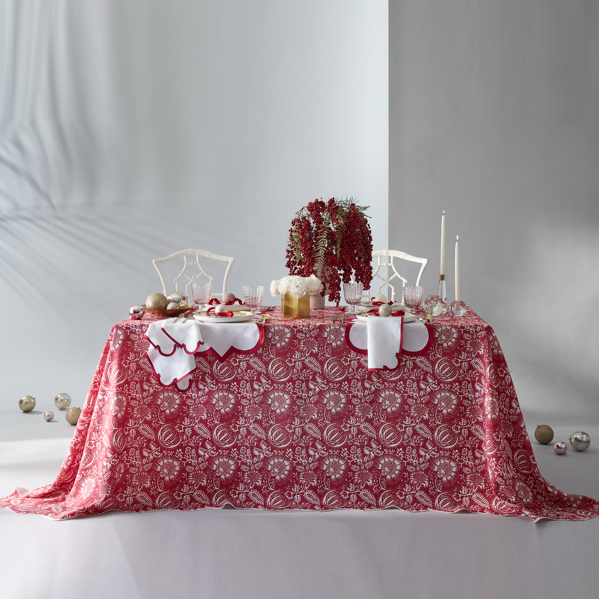 Full View Matouk Granada Table Linens in Scarlet Color