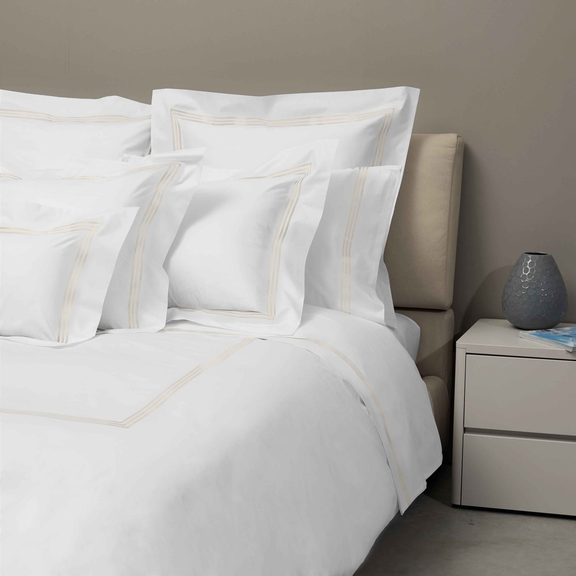 Bed Dressed in Signoria Platinum Percale Bedding in White/Ivory Color