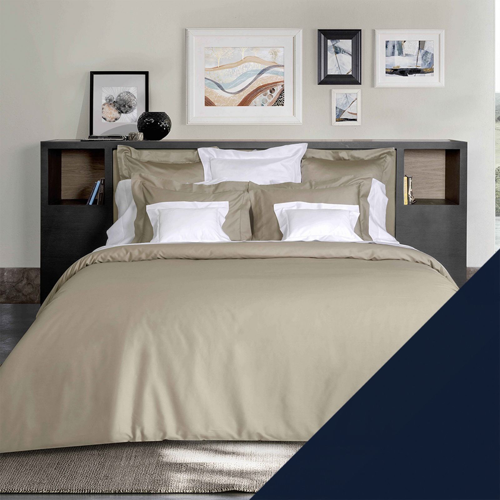 Full View of Signoria Raffaello Bedding with Dark Blue Swatch