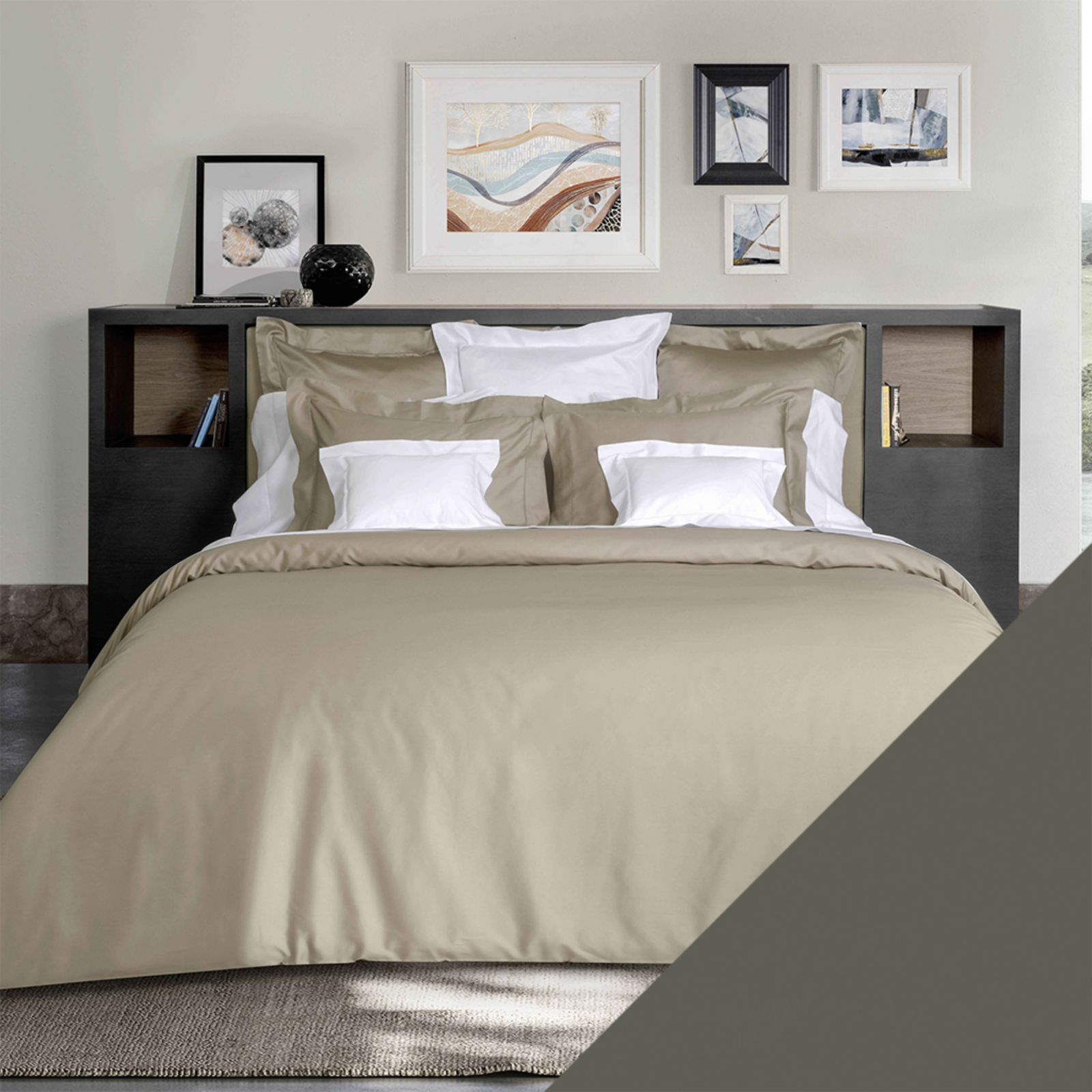 Full View of Signoria Raffaello Bedding with Lead Grey Swatch