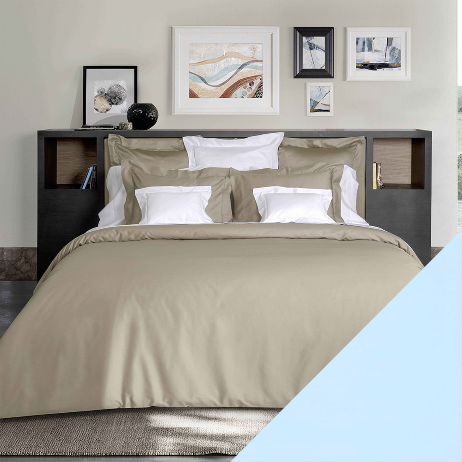 Full View of Signoria Raffaello Bedding with Sky Blue Swatch