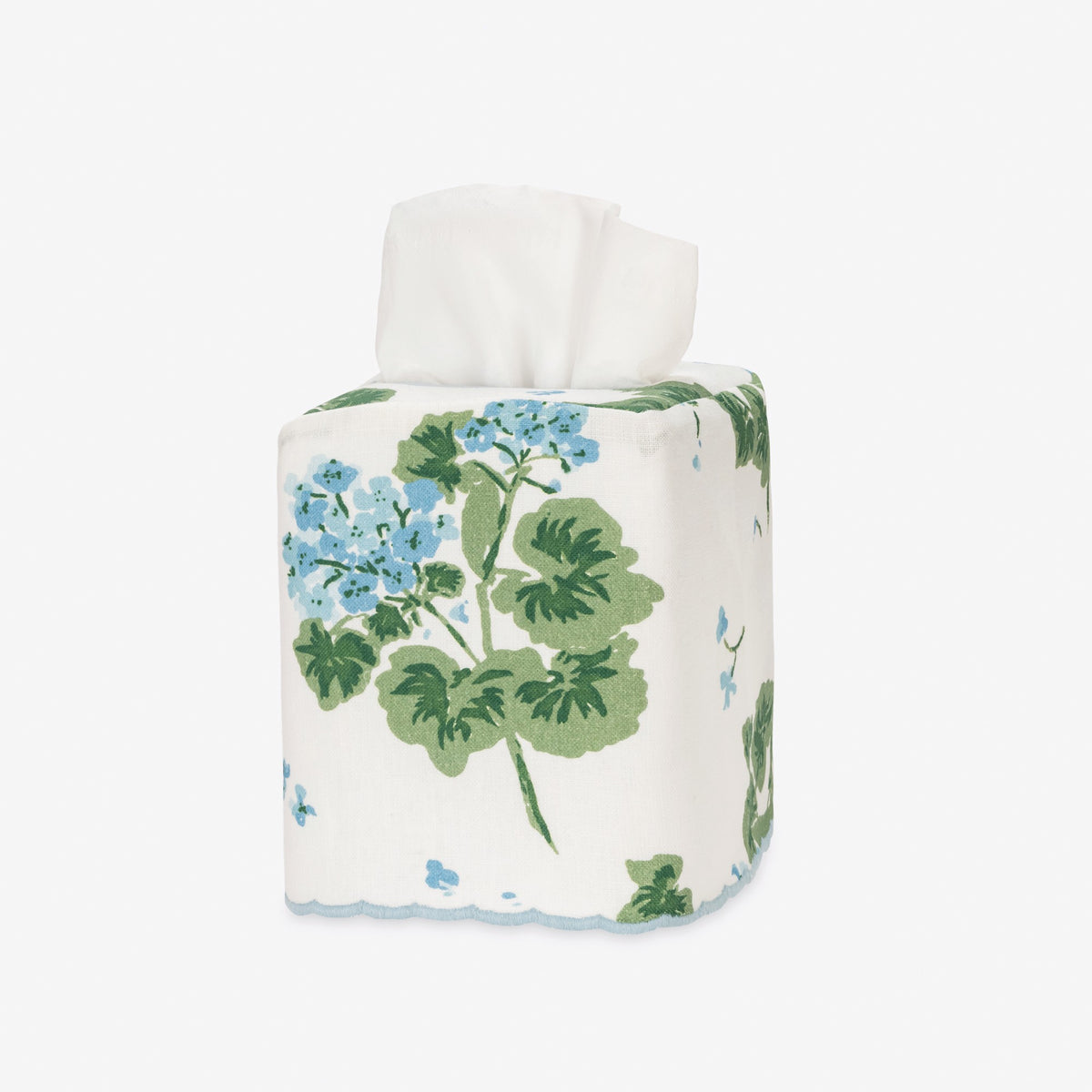 Floral-patterned tissue box cover on a white background