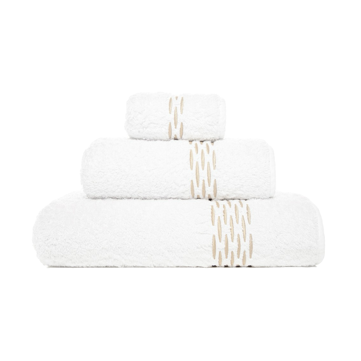 Stack of White Fog Graccioza Alhambra Bath Towels