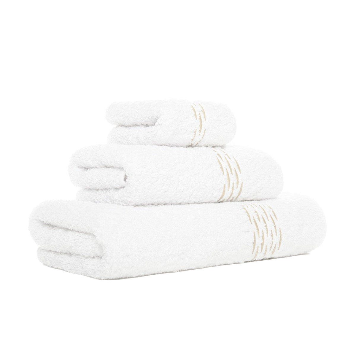 Side View of Stack of White Fog Graccioza Alhambra Bath Towels