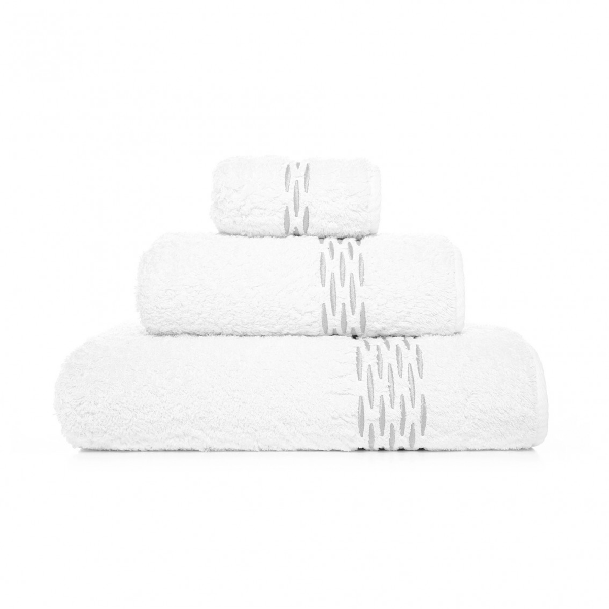 Stack of Graccioza Alhambra Bath Towels in White Silver Color
