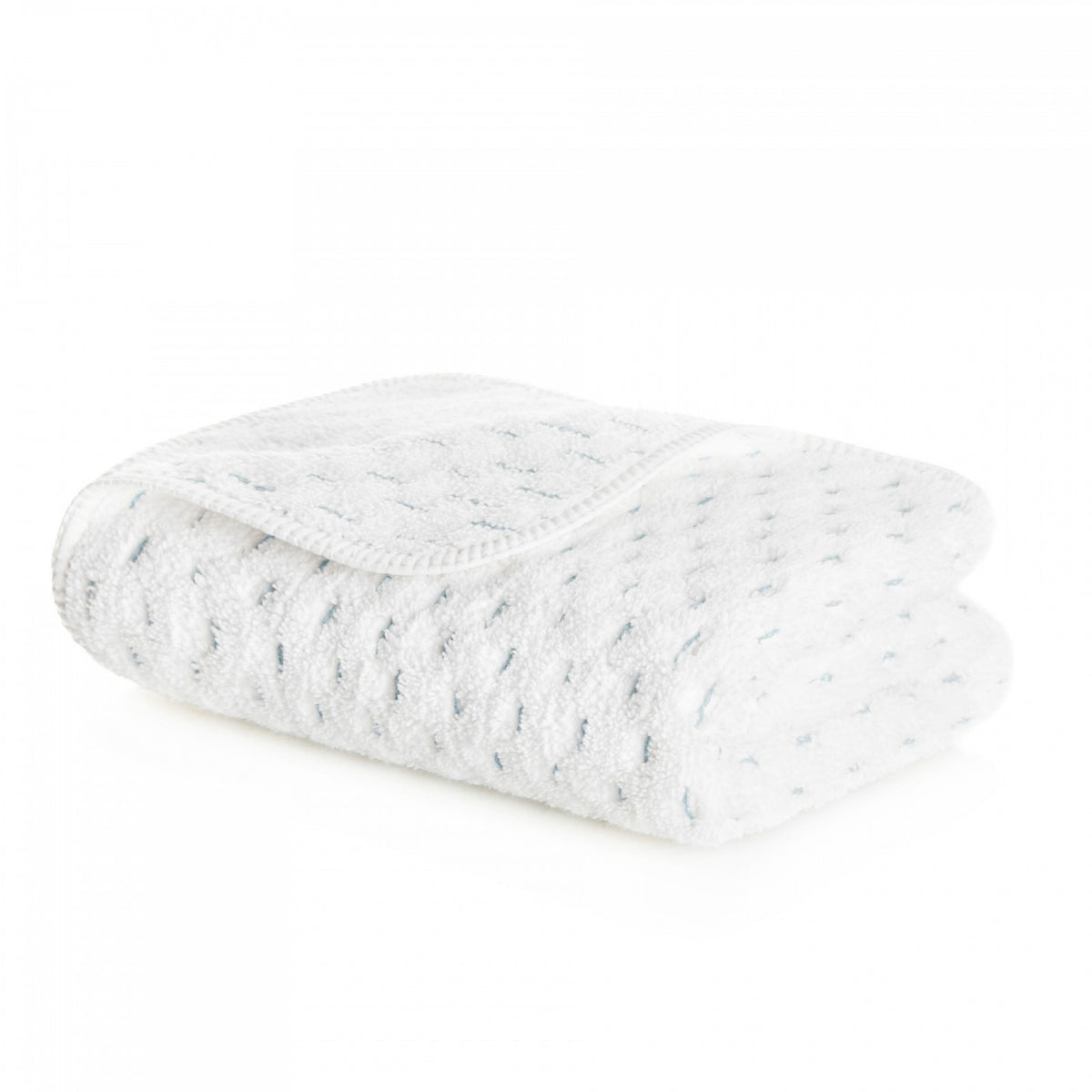 Folded Graccioza Alice Bath Towel in White and Sea Mist colors