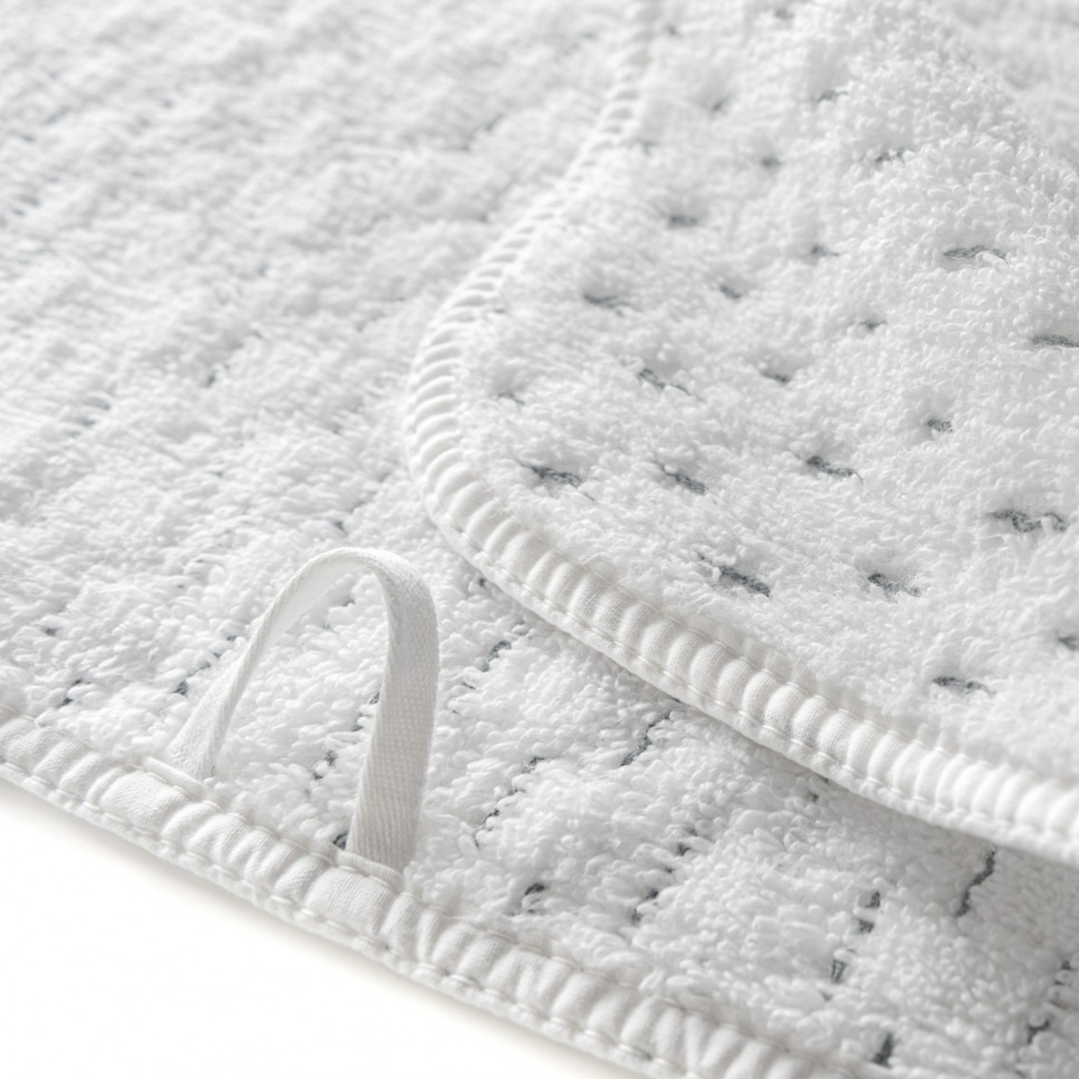 Hanging Loop Detail of White Silver Alice Bath Towels
