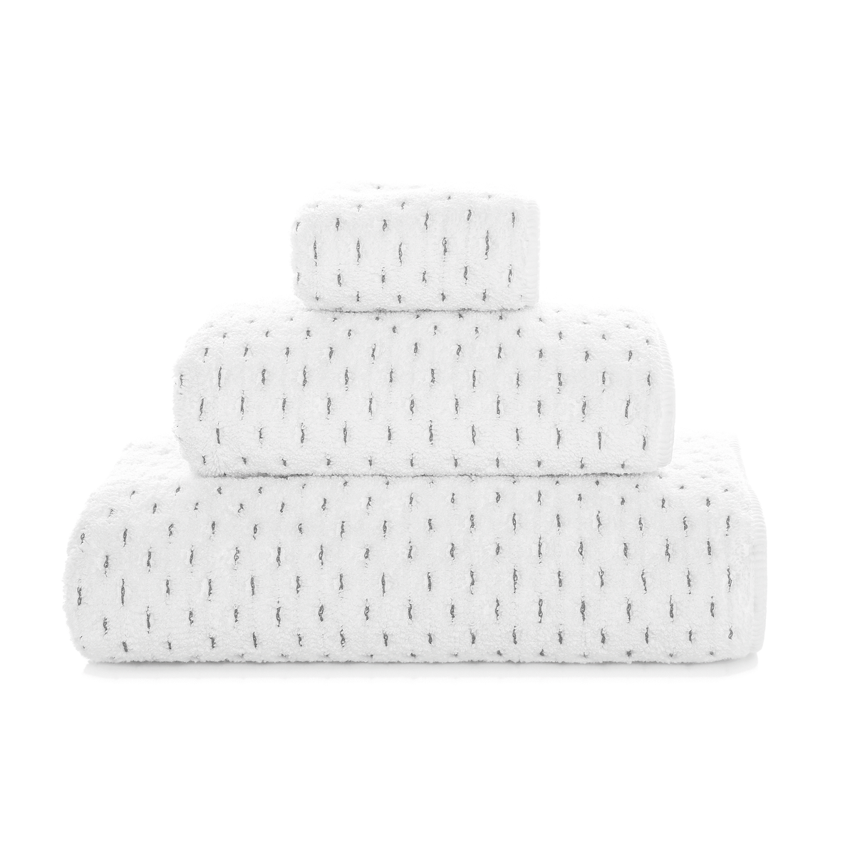 Stack of Graccioza Alice Bath Towels in White and Storm colors