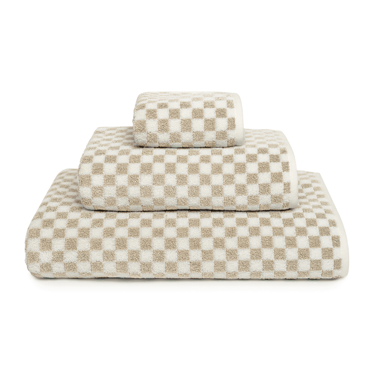 Stack of Graccioza Estoril Bath Towels in Fog and Snow colors