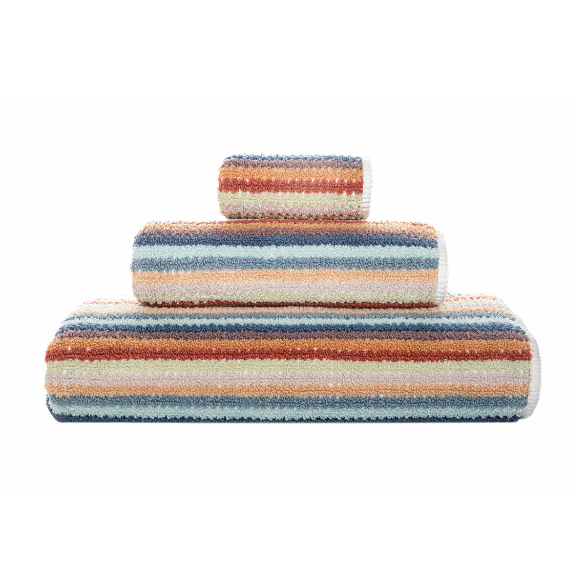 Stack of Graccioza Lollypop Bath Towels Against White Background in Color Terracota