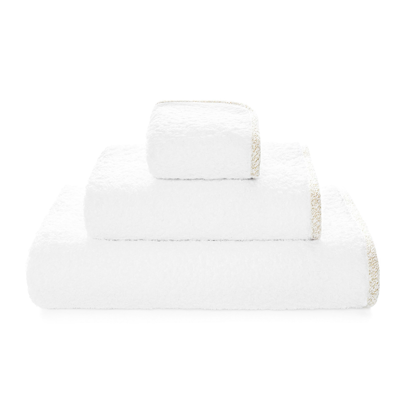Stack of Graccioza Parson Bath Towels in White and Gold