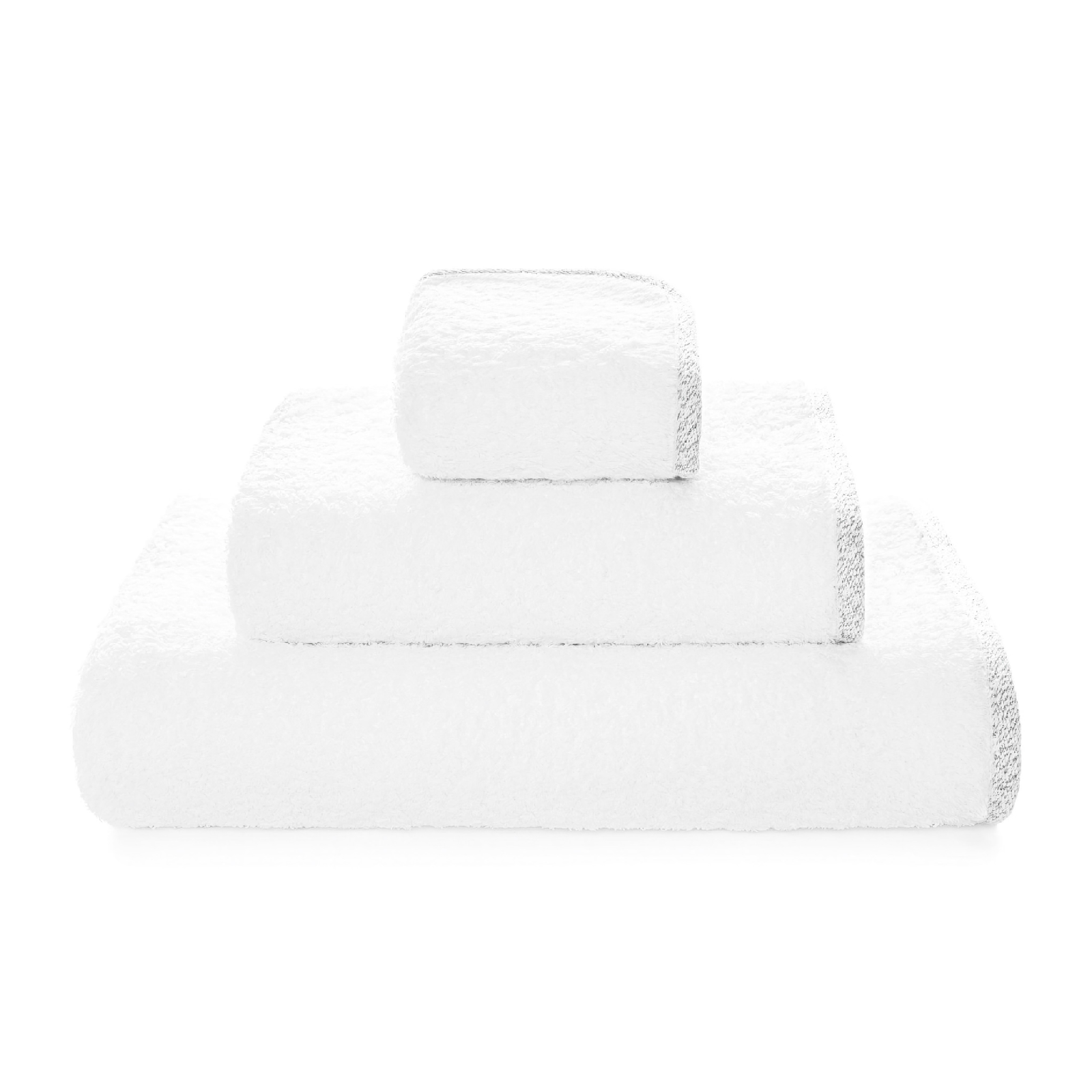 Stack of Graccioza Parson Bath Towels in White and Silver