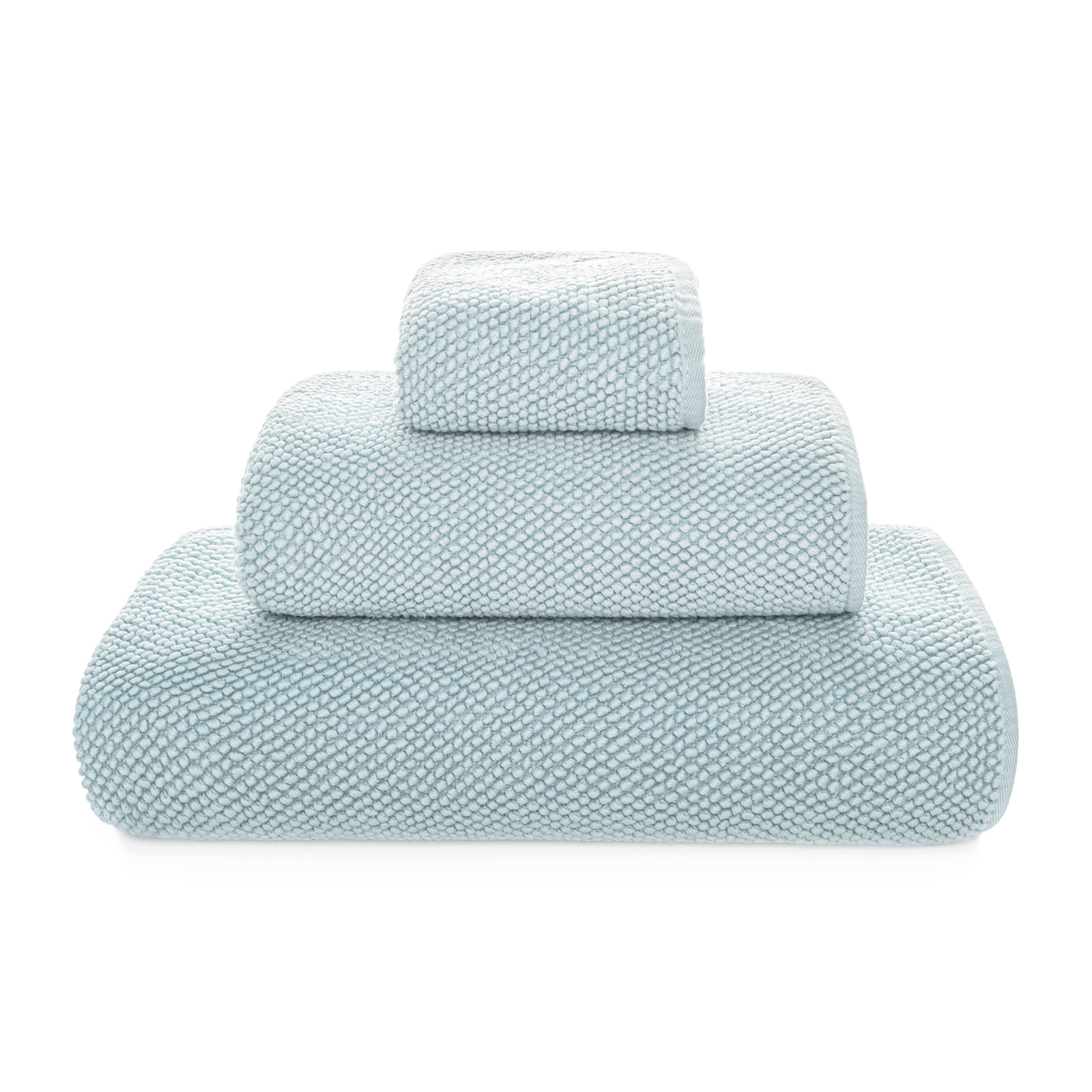 Stack of Graccioza Pearls Bath Towels in Sea Mist