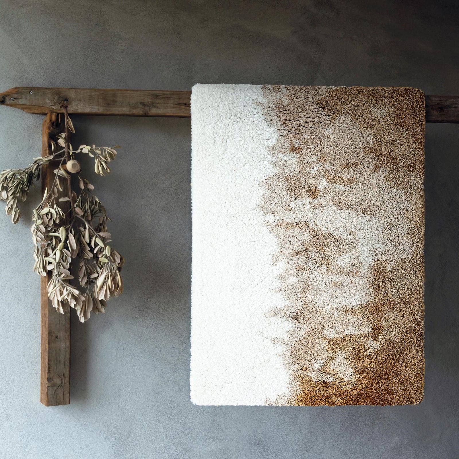 Lifestyle Shot of Graccioza Sand Bath Rugs in Natural Color