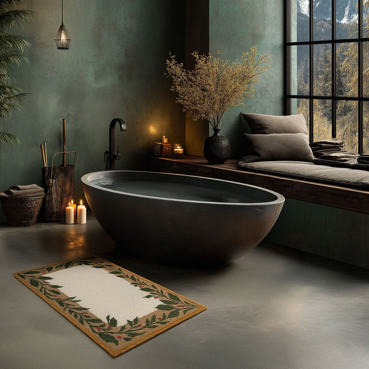 Graccioza Festive Bath Rug in front of a bath tub
