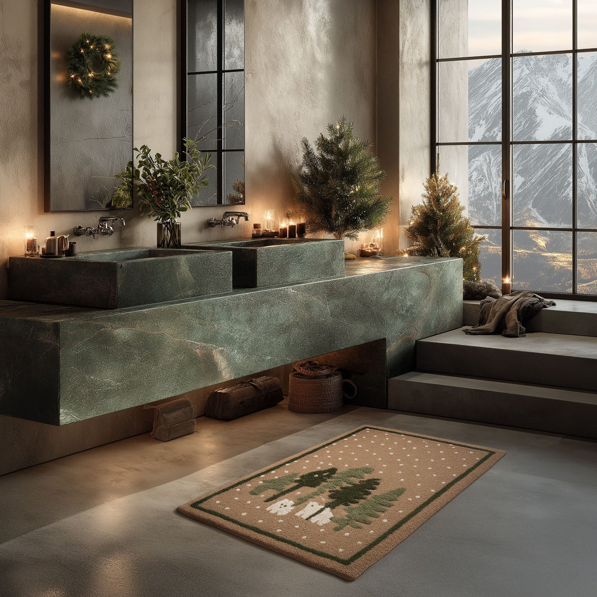 Graccioza Snow Bear Bath Rug in a winter themed bath room