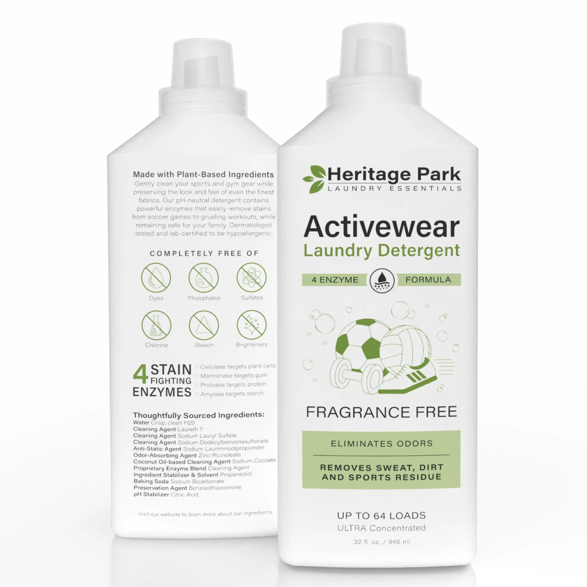 Heritage Park Activewear Laundry Detergent - 32 oz silo image - front and back