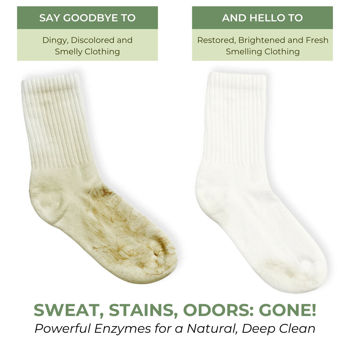 Heritage Park Activewear Laundry Detergent - dirty socks before and after