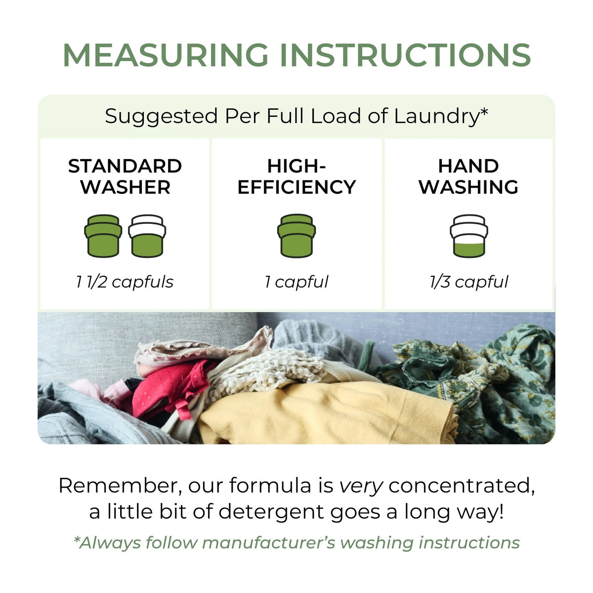 Heritage Park Activewear Laundry Detergent - measuring instructions