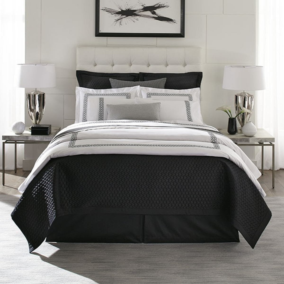 Lifestyle Shot of Home Treasures Links Bedding in Black Color