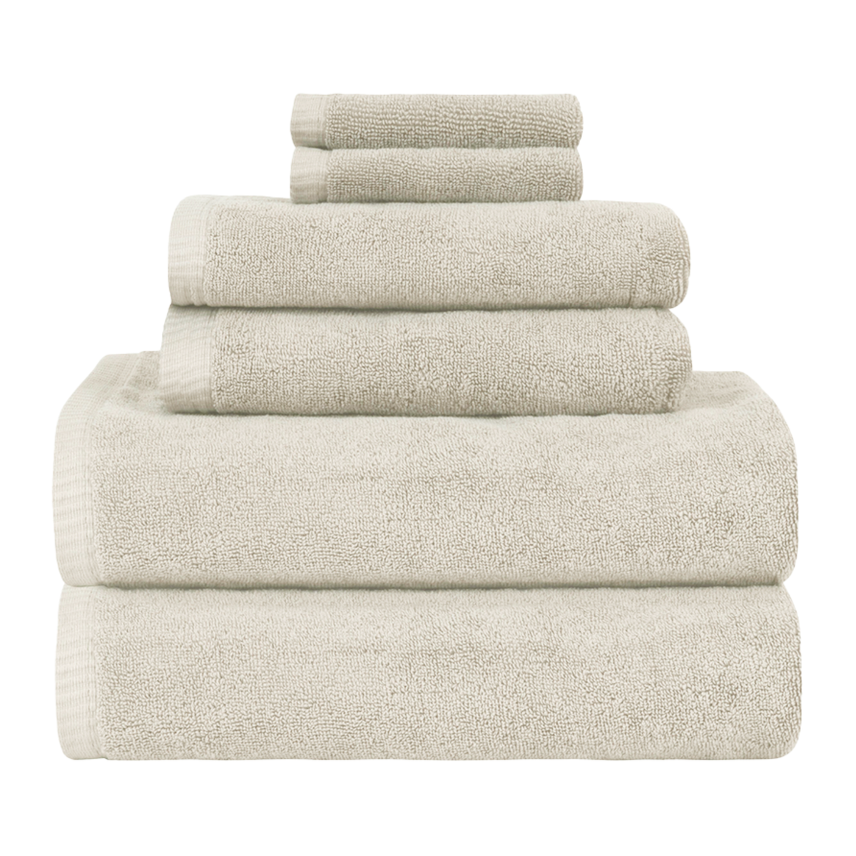 Stack of Home Treasures Riviera Bath Towels in Ivory Color