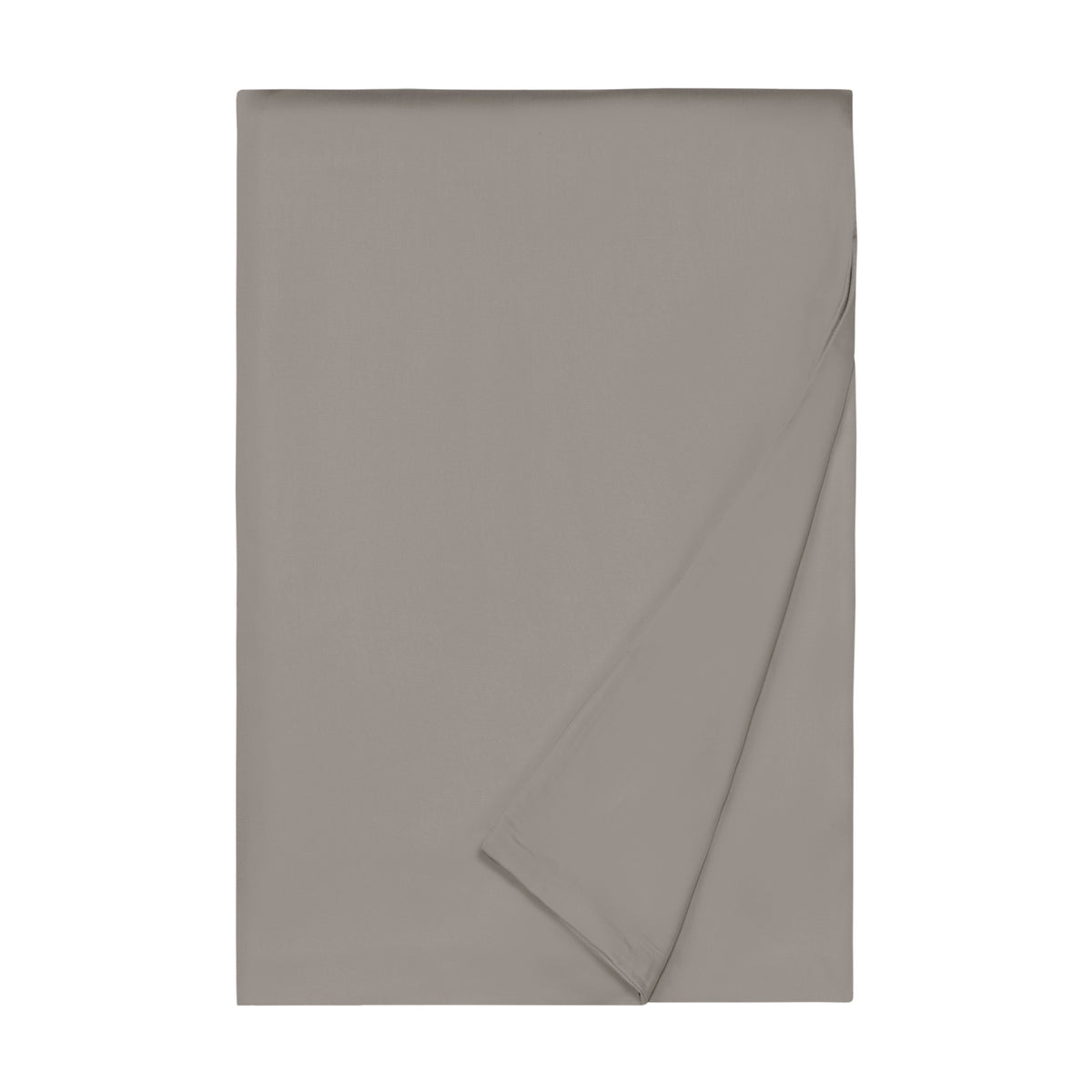 A neatly folded light gray Egyptian cotton sateen bedding sheet is shown against a plain white background.