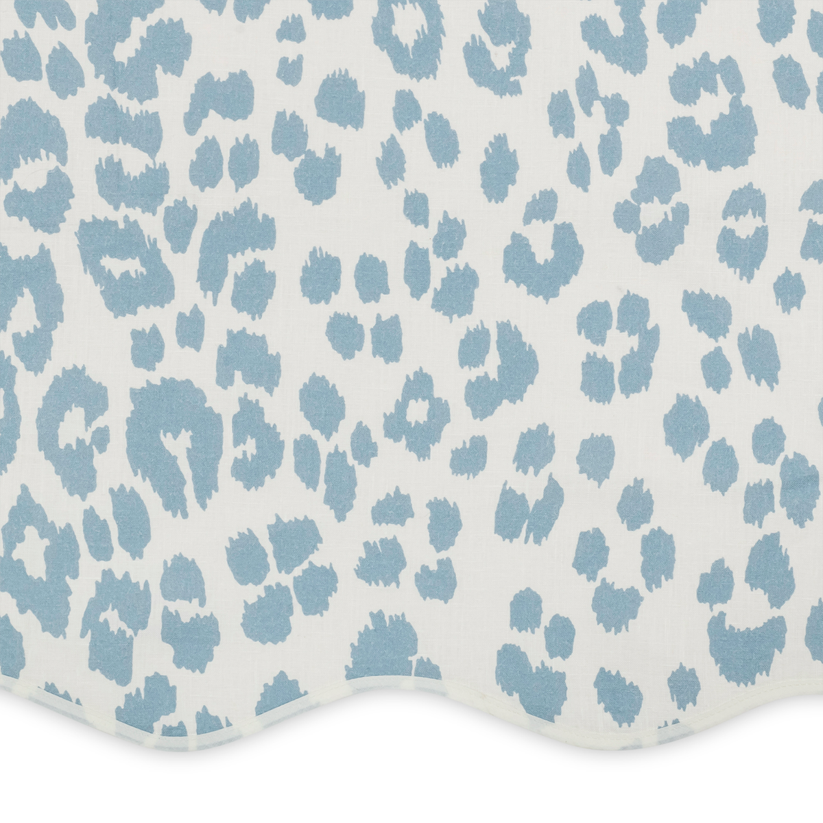 Closeup of Matouk Schumacher Iconic Leopard Shower Curtain in Sky