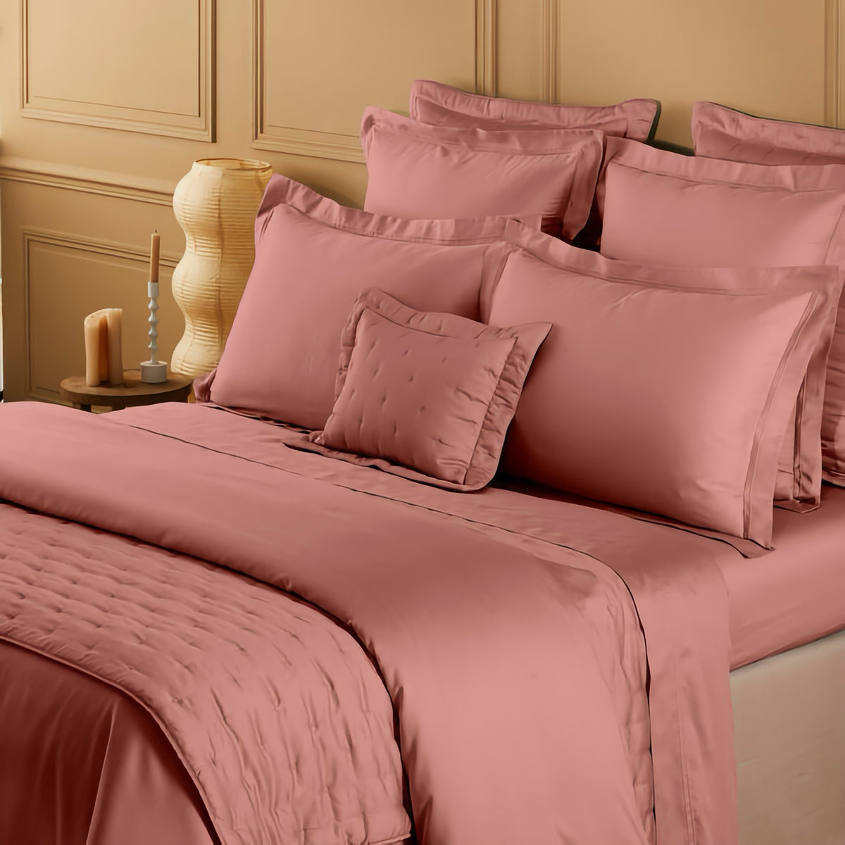 Bed with Yves Delorme Triomphe Quilted Bedding in Santal