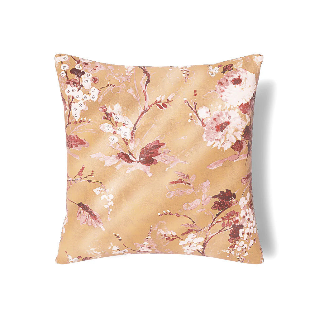 the met x ann gish jardin fleur decorative pillow - Floral-patterned pillow on a beige background