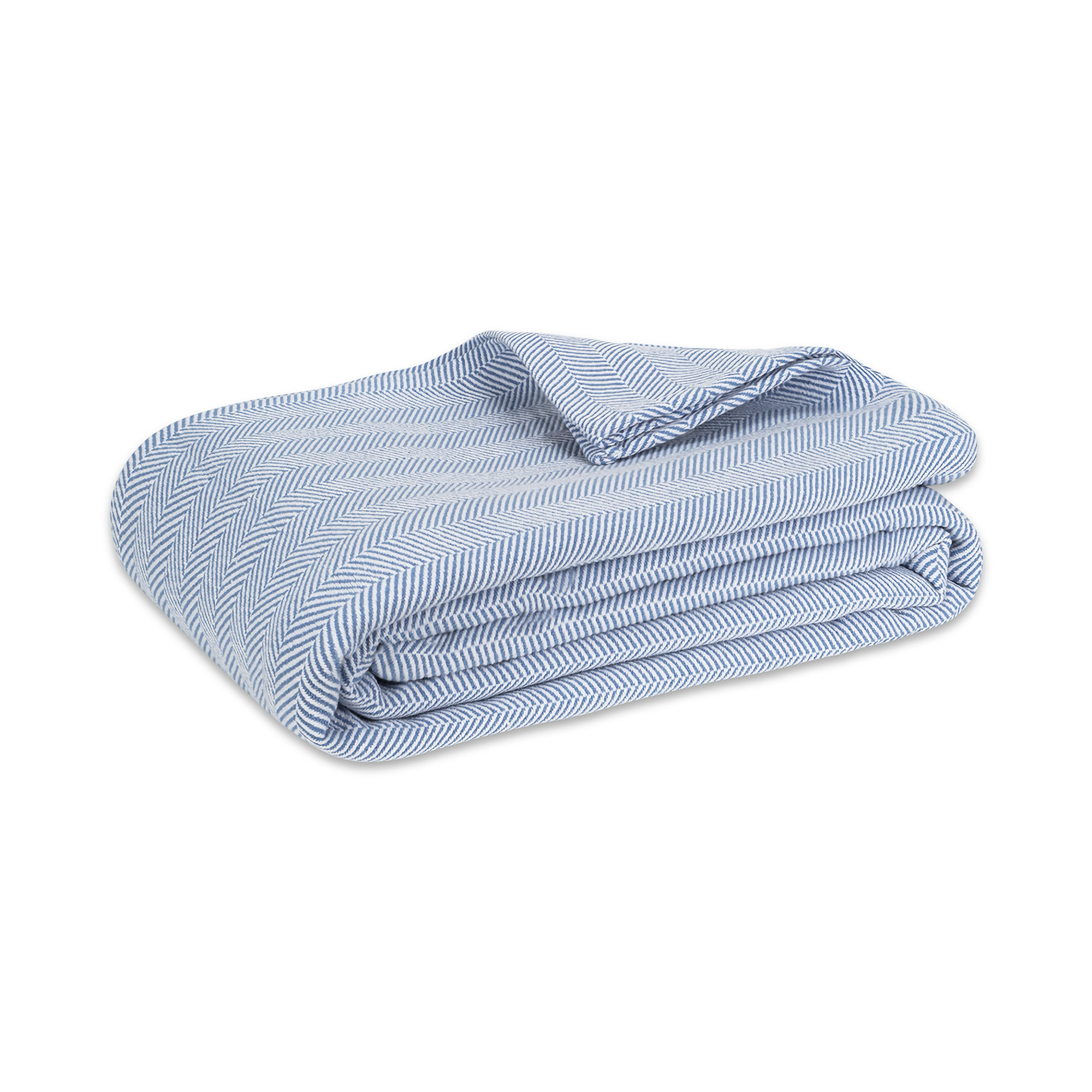 Folded Lands Downunder Capri Herringbone Cotton Blanket in Azure Color