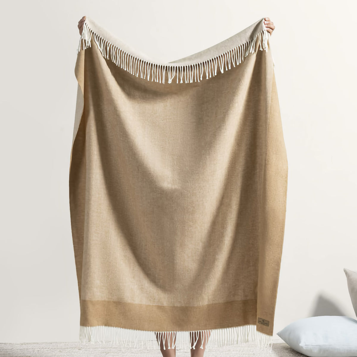 Hanging Lands Downunder Border Herringbone Throw in Caramel color