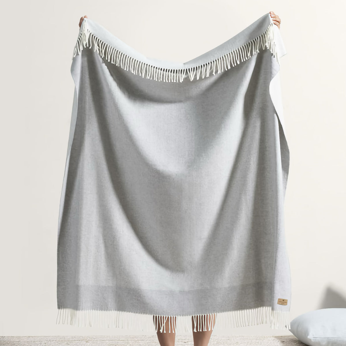 Hanging Lands Downunder Border Herringbone Throw in Light Gray color
