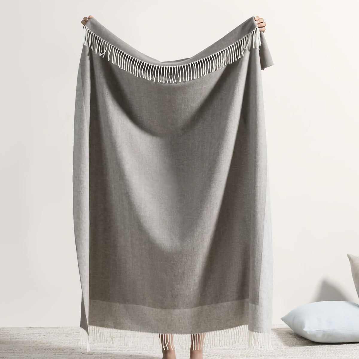 Reverse side of Lands Downunder Border Herringbone Throw in Mink color