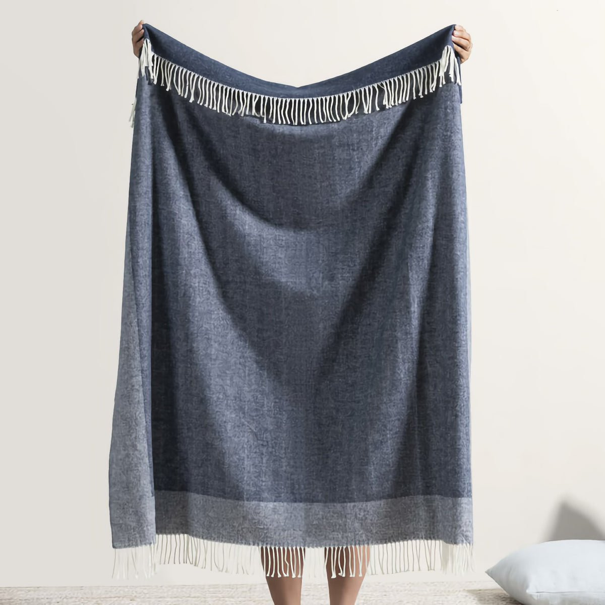 Reverse side of Lands Downunder Border Herringbone Throw in Navy color